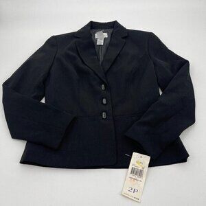 Villager Womens Blazer 2P Petites Black Business Casual Lined Preppy Classic New
